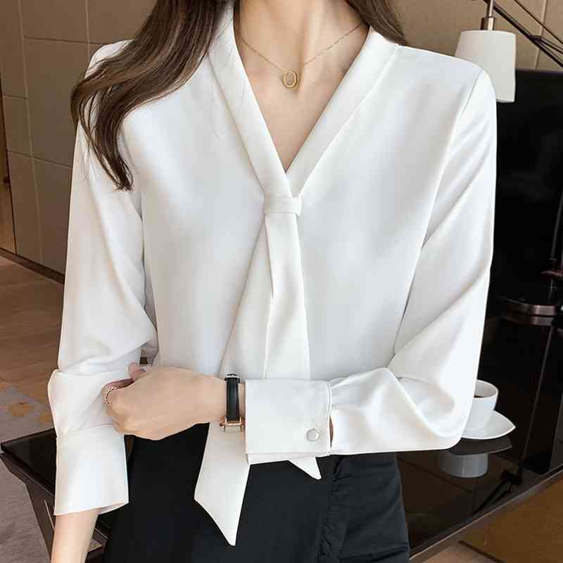Long Sleeve White Blouse Chiffon Shirt Women Blusas Mujer De Moda Bow V-Neck Office Tops Blusa E203 210602, Gray blue
Long Sleeve White Blouse Chiffon Shirt Women Blusas Mujer De Moda Bow V-Neck Office Tops Blusa E203 210602, Gray blue