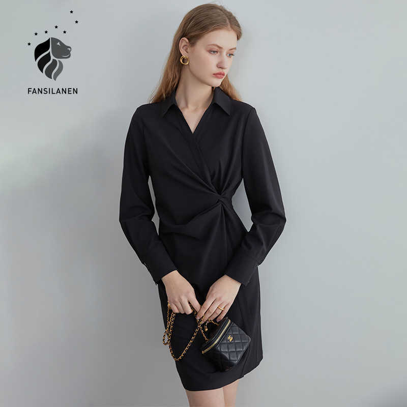 FANSILANEN Twist casual office black shirt dress Women long sleeve v neck elegant Female elastic waist short spring 210607
FANSILANEN Twist casual office black shirt dress Women long sleeve v neck elegant Female elastic waist short spring 210607