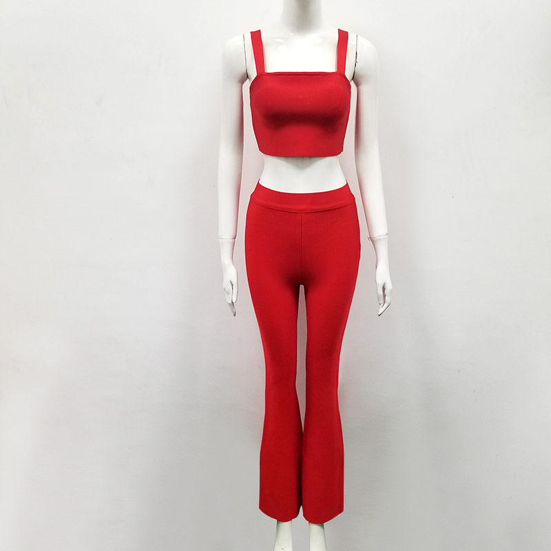 Bandage Set Two Pieces Spaghetti Straps 3 Colors Celebrity Evening Party Outfit Vintage Vestios Bandagem 210302
