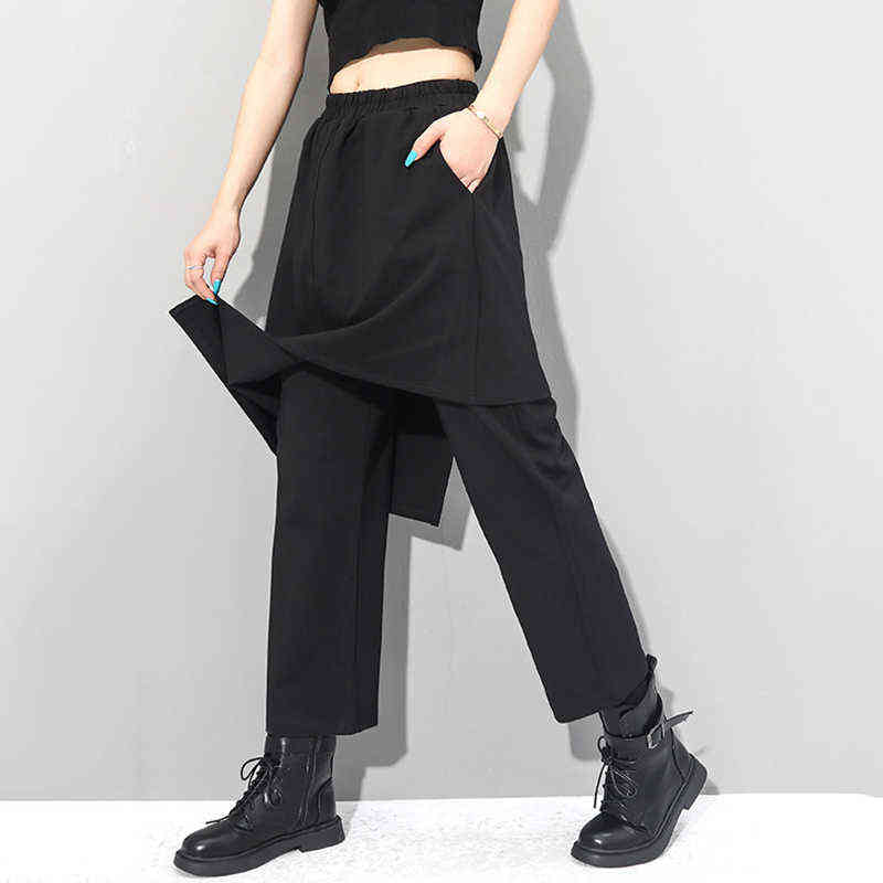 High Elastic Waist Black Irregular Long Harem Trousers Loose Fit Pants Women Fashion Spring Autumn 1DC430 211115