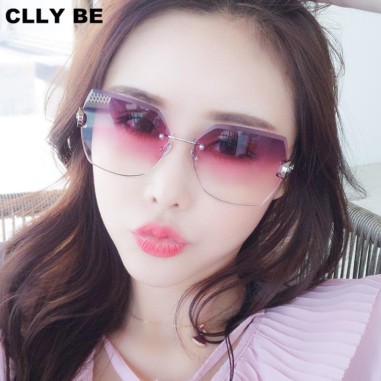 Sunglasses Fashion Rimless Women Brand Designer Sun Glasses Gradient Shades Cutting Lens Ladies Frameless Metal Eyeglasses