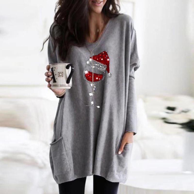 Christmas Mini dress Women Christmas Sweatshirt Warm Tops Long Sleeve Loose ONeck Jumper Top Winter Autumn Pullovers Plus Size 210303