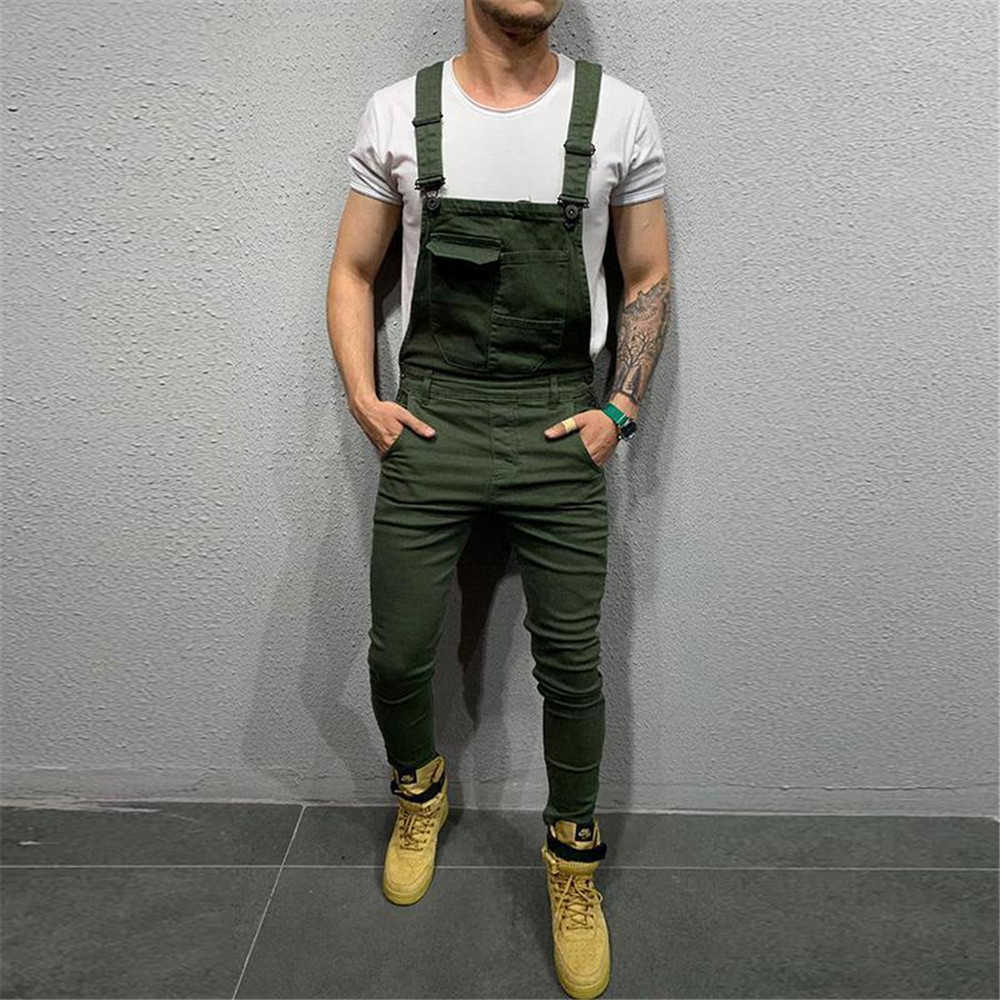 Mens Jeans Overalls Denim Dungaree Bib Overalls Male Jumpsuits Cargo Work Pants Trousers Plus Size Mens Casual Moto Biker Pants Y0811