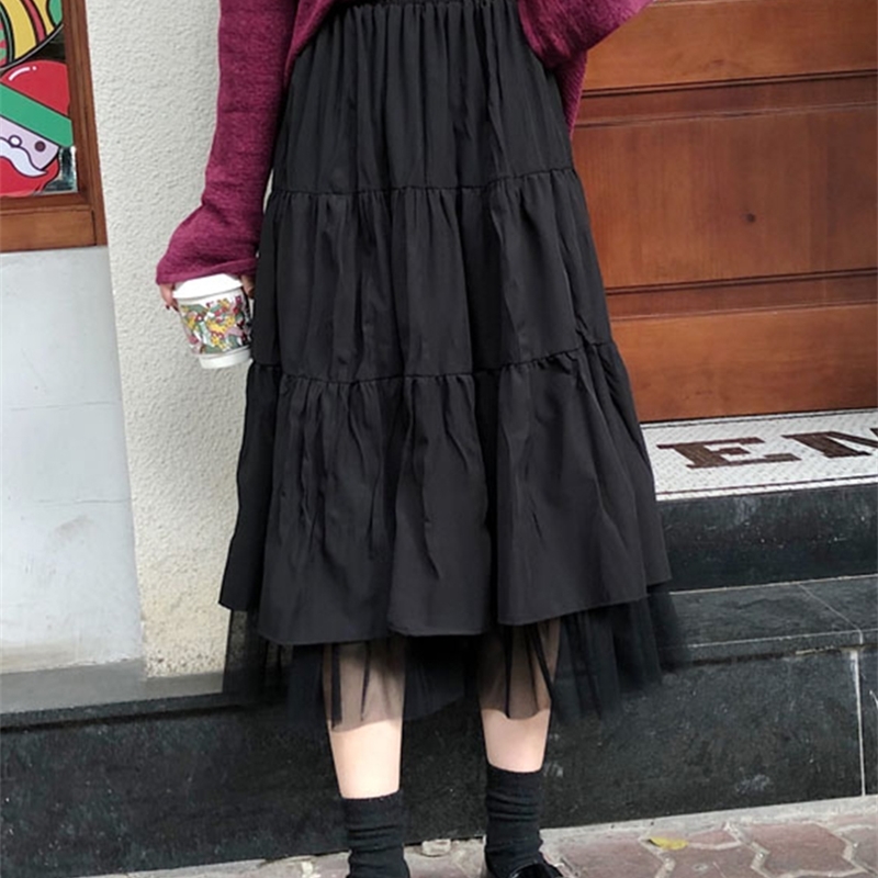 Long Skirts For Womens Skirts Harajuku Korean Style White Black Maxi Skirt For Teenagers High Waist Skirt School Skirts 210306
