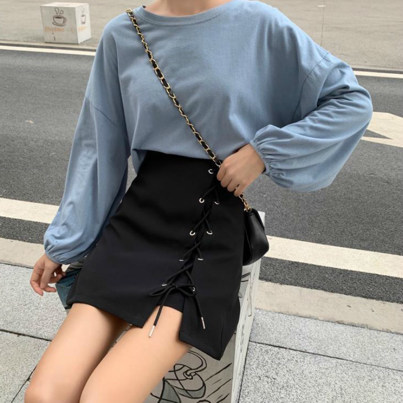 Skirts Women Mini Empire Solid Sexy Female Fashion Summer Leisure Korean Style Lace-up Simple Solid A-line Elegant Streetwear 210309