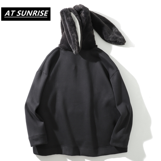 Amusing Rabbit ears Hip Hop Fleece Hoodies Men/Women Casual Hooded Streetwear Sweatshirts Hip Hop Harajuku Male Tops 201103