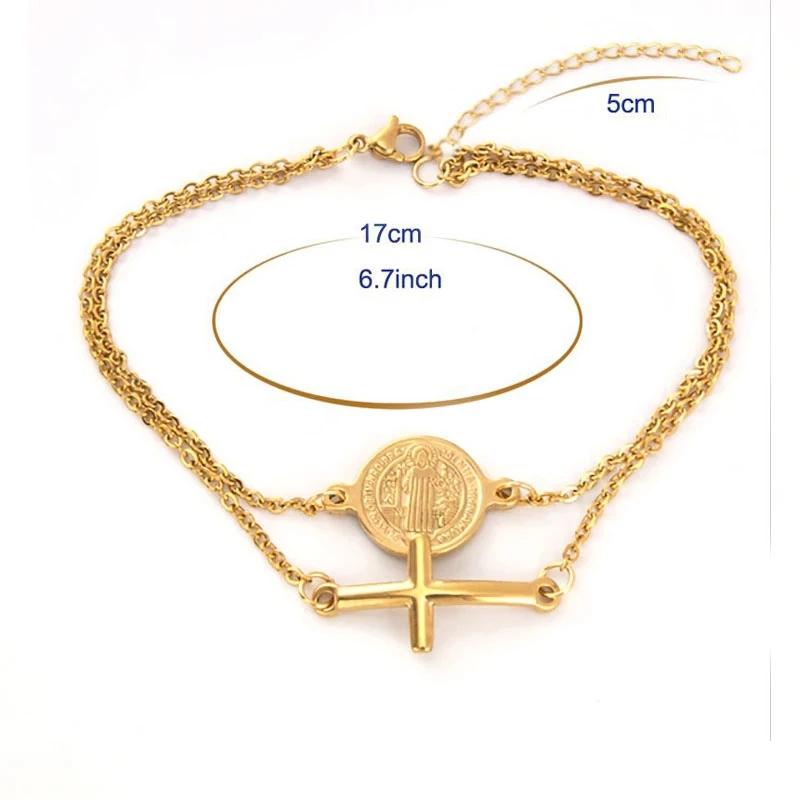 Charm Bracelets Double Layers Saint Benedict Medal Cross For Women Gold/Silver Color Stainless Steel Rolo Chain Bracelet Femme
Charm Bracelets Double Layers Saint Benedict Medal Cross For Women Gold/Silver Color Stainless Steel Rolo Chain Bracelet Femme