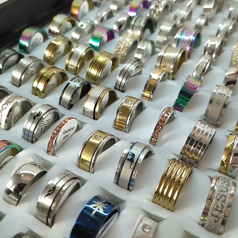 bulk 100pcs women ring set stainless steel gold silver couple black rings men jewelry gift wedding band party
