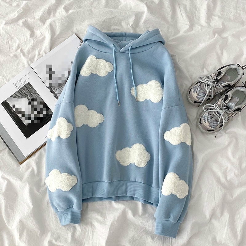 Ezgaga Harajuku Hoodies Women Casual Preppy Style Sky Clouds Embroidery Sweatshirt Loose Long Sleeve Pullover Streetwear Female 201204