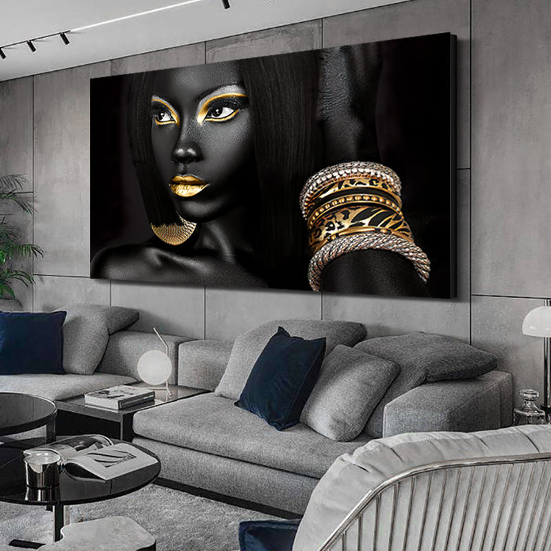 African Woman Oil Painting Black Women Canvas Poster Prints Wall Art Pictures Scandinavian Modern Paintings for Living Room Wall