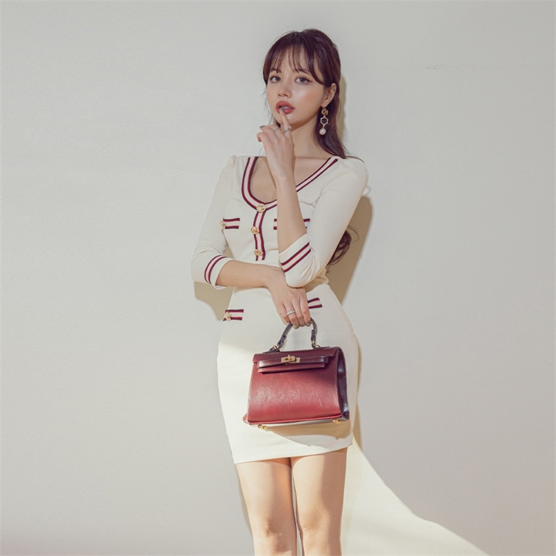 winter Knitting korean ladies Sexy white half SLeeve Office party Dress for women china clothing 210602
winter Knitting korean ladies Sexy white half SLeeve Office party Dress for women china clothing 210602