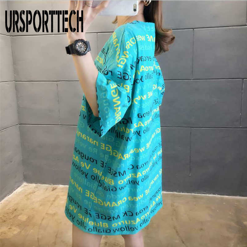 URSPORTTECH Womens Tshirts Letter Printed Long T Shirt Women Summer Short Sleeve Shirt Female Oversized Casual Harajuku Tops Tee 210528