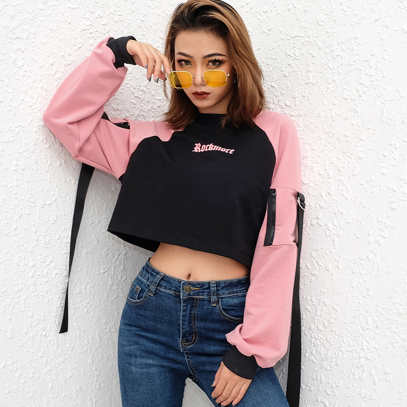 HEYounGIRL Korean Fashion Women Hoodies Letter Printed Casual Crop Top Hoodie Sweatshirt Female Black Pink Long Sleeve Pullovers T200407