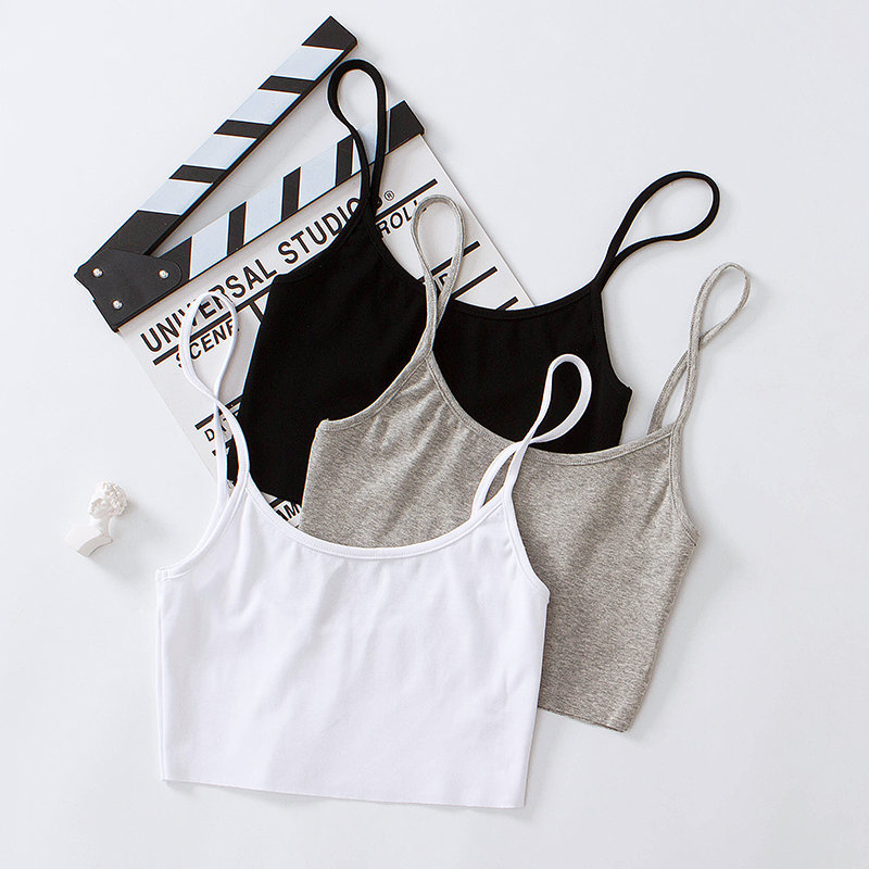 Women Skinny Strap Crop Top Rib Cami top with Spoon Back 210308