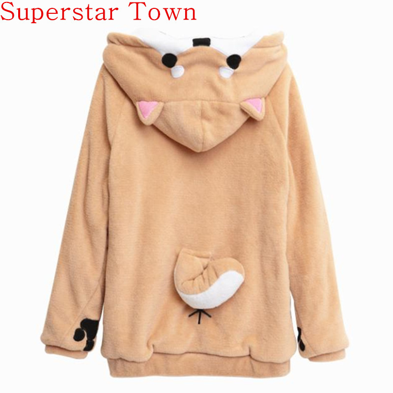 Harajuku Japanese Kawaii Hoodies Women Sweatshirts With Ears Cute Doge Muco Winter Plush Lovely Muco ! Anime Hooded Hoodies LJ201103