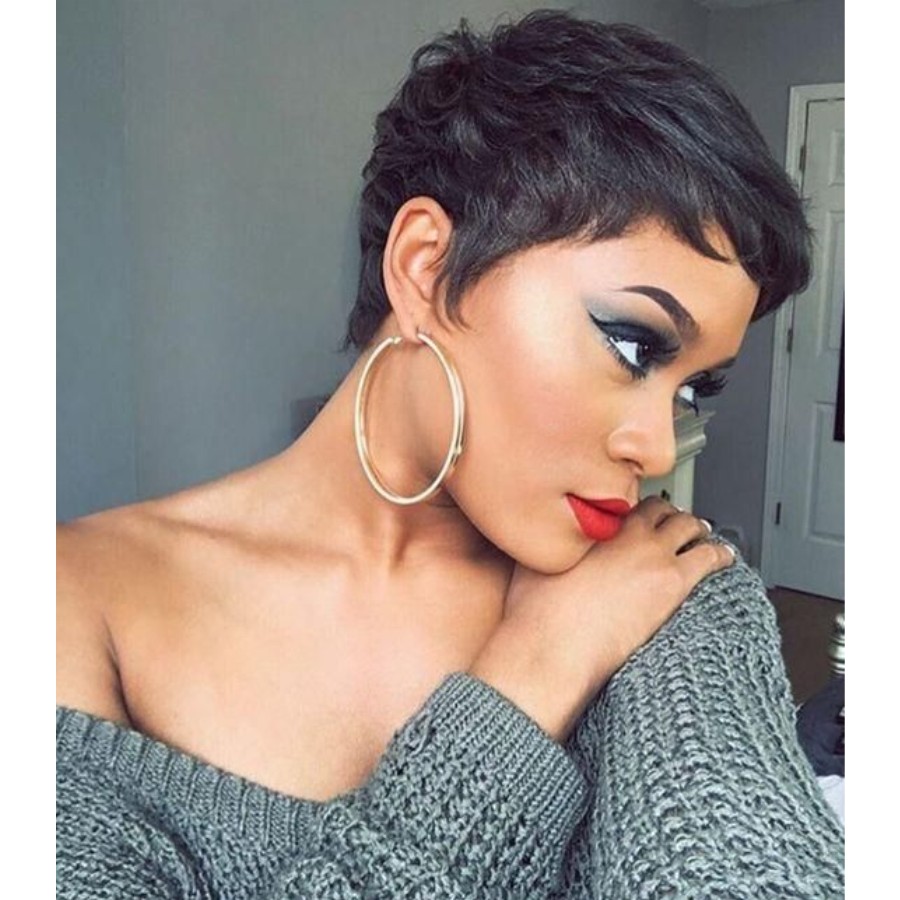 150% High Ratio Pixie Cut Wig Natural Black Color Short Human Hair Glueless Brazilian Remy Hair Wigs for women