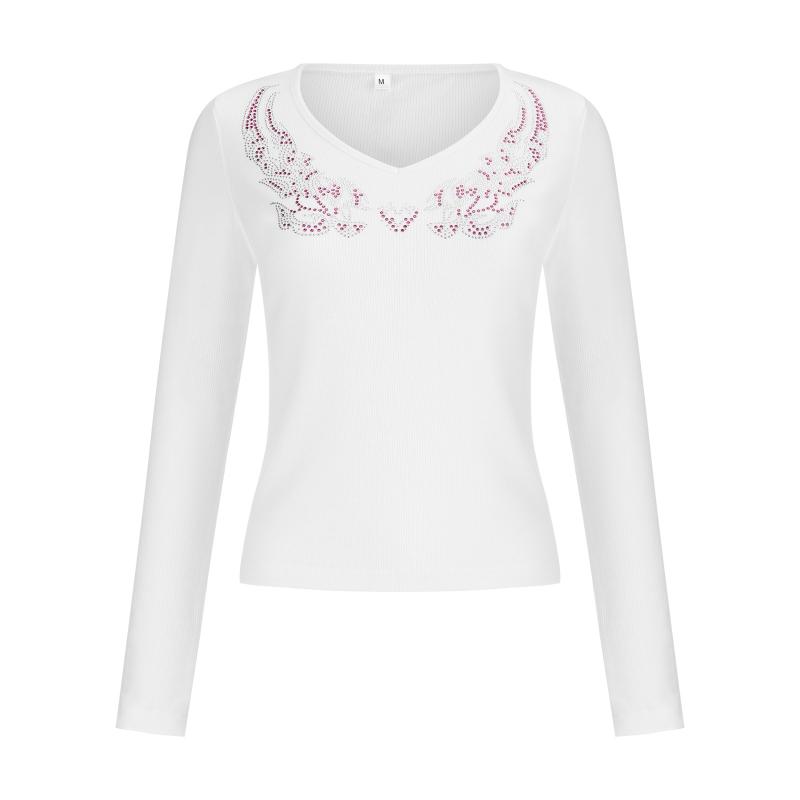 Women's Hoodies & Sweatshirts T-Shirt V-Neck Printed Sleeve Rhinestone Fashion Slim Long Blouse Tops, Black
Women's Hoodies & Sweatshirts T-Shirt V-Neck Printed Sleeve Rhinestone Fashion Slim Long Blouse Tops, Black