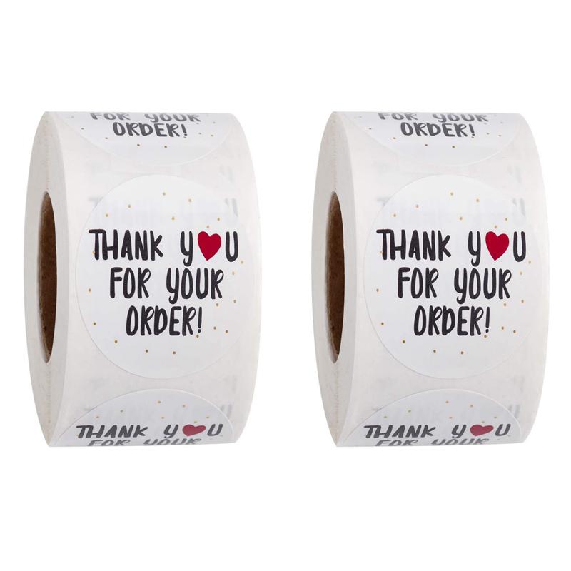 1000Pcs Round Thank You for Your Order Sticker Heart Thanks for Shopping Small Shop Local Handmade Sticker White Labels