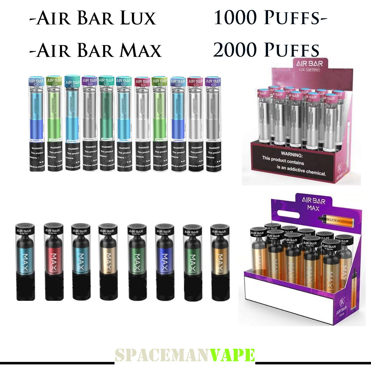 Air Bar Max&Lux Disposable Vape Pen 1000 2000 Puffs E Cigarette Device With 500 1250mAh 18350 Battery 2.7ml 6.5ml Pre-filled High Quality
Air Bar Max&Lux Disposable Vape Pen 1000 2000 Puffs E Cigarette Device With 500 1250mAh 18350 Battery 2.7ml 6.5ml Pre-filled High Quality
