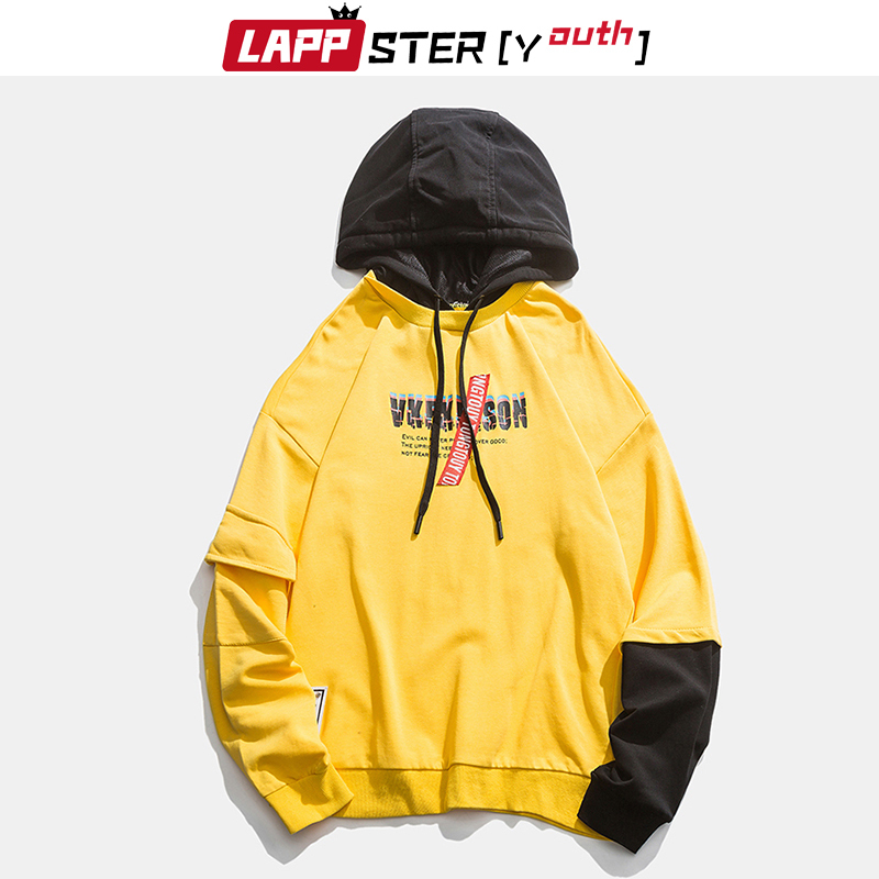 LAPPSTER-Youth Color Block Harajuku Sweatshirt New Arrival Streetwear Hip Hop Hooded Hoodies Mens Korean Fashions Clothing 201104