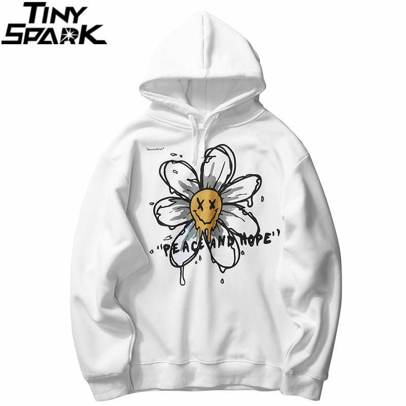 Harajuku Hoodie Sweatshirt Daisy Flower Mens Streetwear Hip Hop Hoodie Pullover Cotton Hooded Sweatshirt Fleece Winter 201020