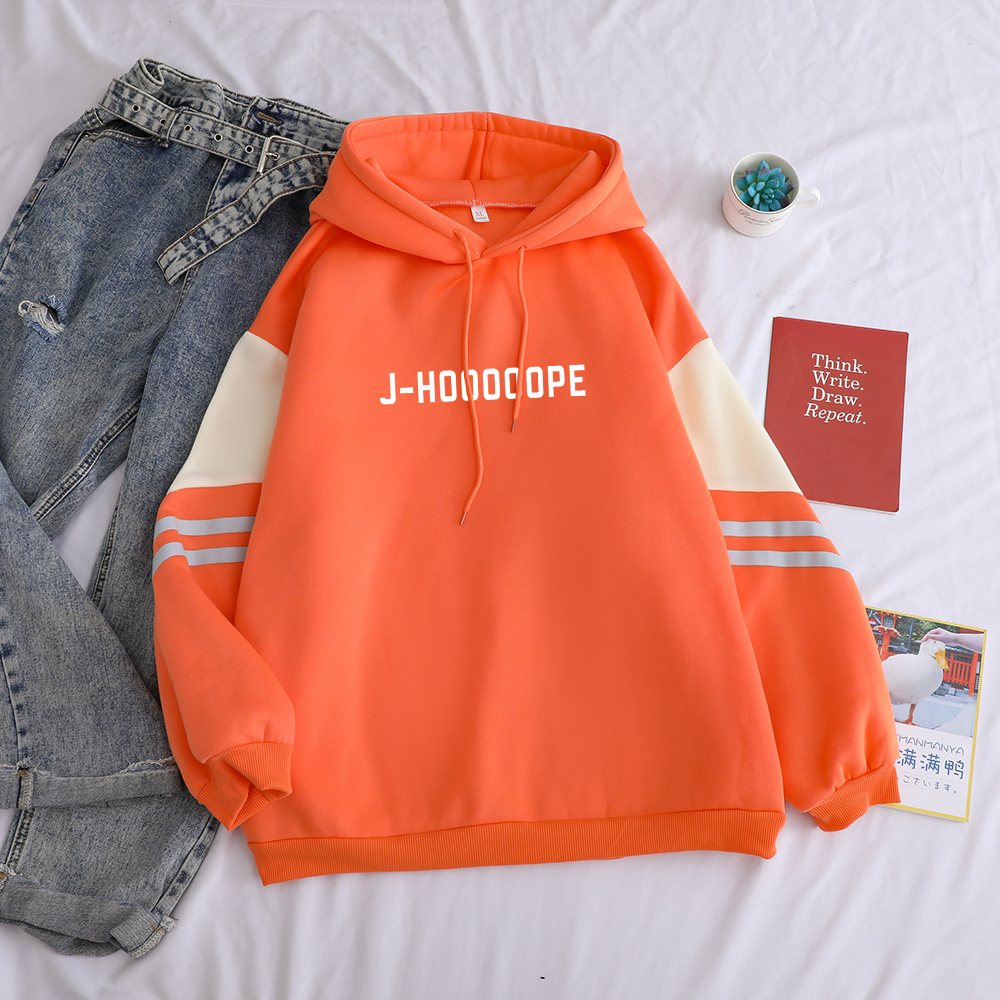 J-HOOOOOPE Kpop Hoodies Casual Letters Printed Women Winter Fleece Sweatshirt Hoody Hit Color Patchwork Pullover 201112