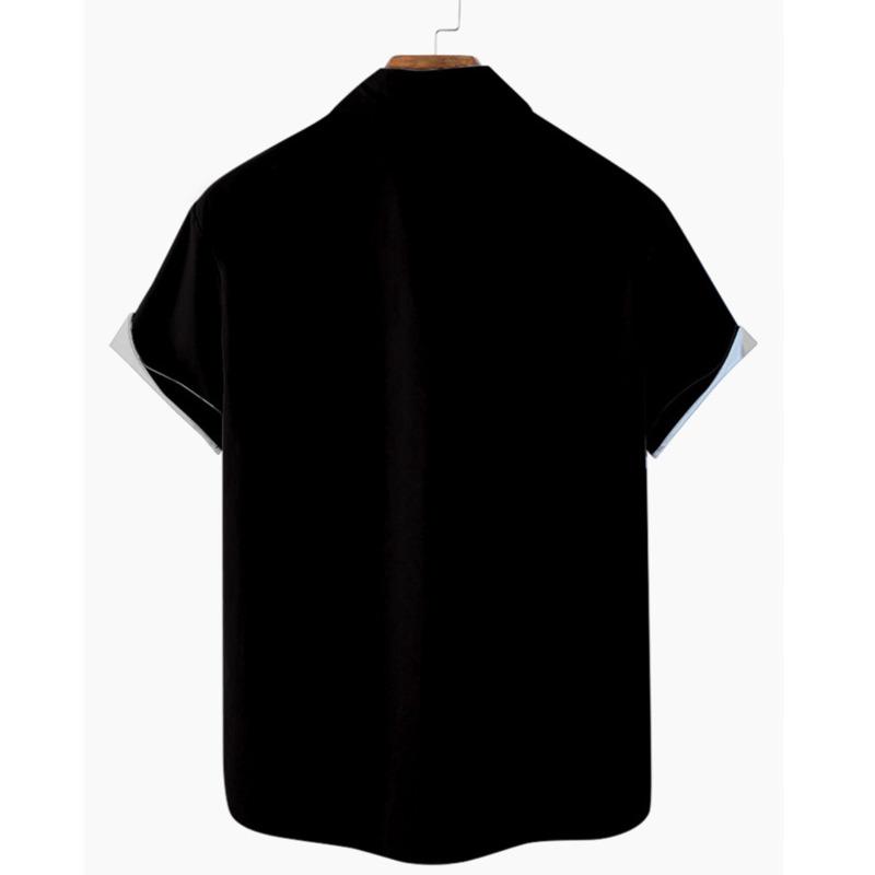 Men's Casual Shirts 2021 Summer Light Bowling Men Vertical Striped Printed Lapel Short Sleeve Blouse Tops Button Up Shirt