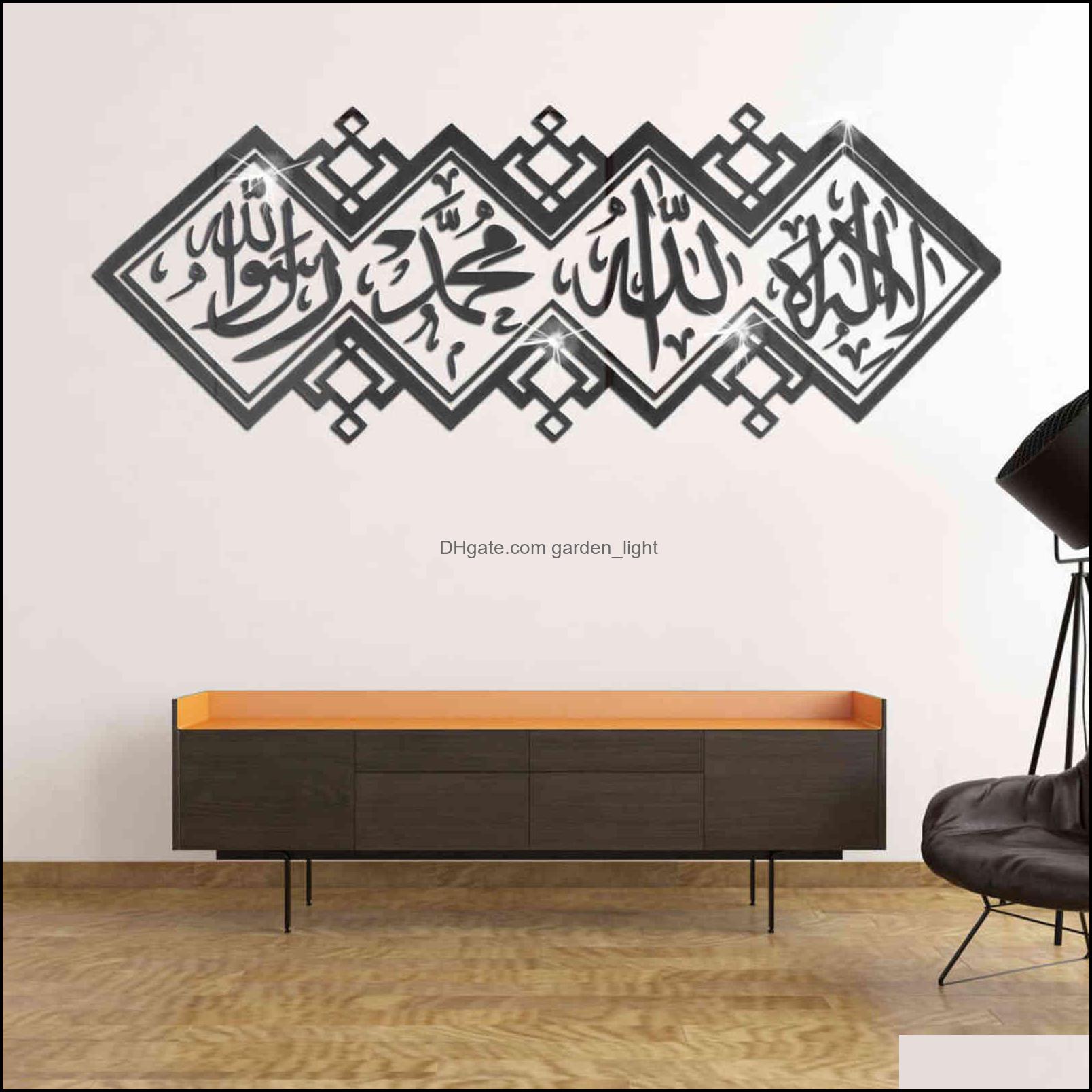 Wall Stickers Home Garden Decorative Islamic Mirror 3D Acrylic Sticker Muslim Mural Living Room Art Decoration Decor 1112 Drop Del5873271
