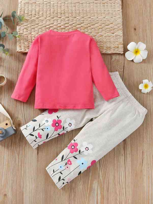 Baby Girl Cartoon Tee & Floral Pants SHE