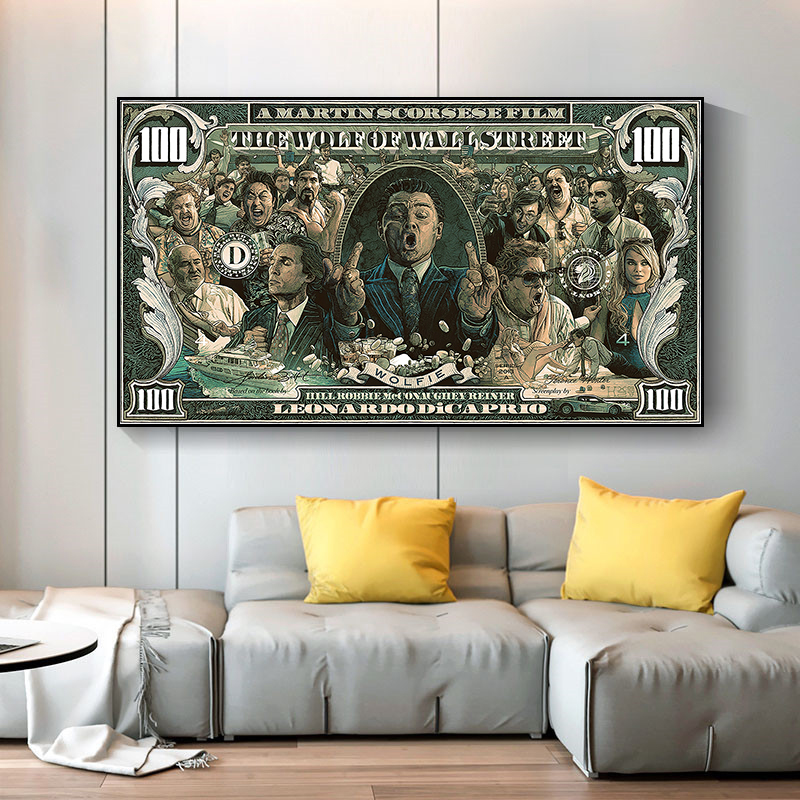 Graffiti Street Money Art 100 Dollar Canvas Painting Posters and Prints Wolf of Wall Street Pop Art for Living Room Decor