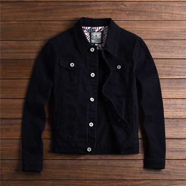 Men's Slim Denim Jacket Casual Coat Khaki, Black, Army Green, Red - Polyester, Long Sleeve, Regular Fit B4