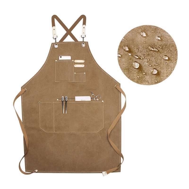 Waterproof And Antifouling Canvas Apron Fashion Barista Milk Tea Flower Shop Drop 210629