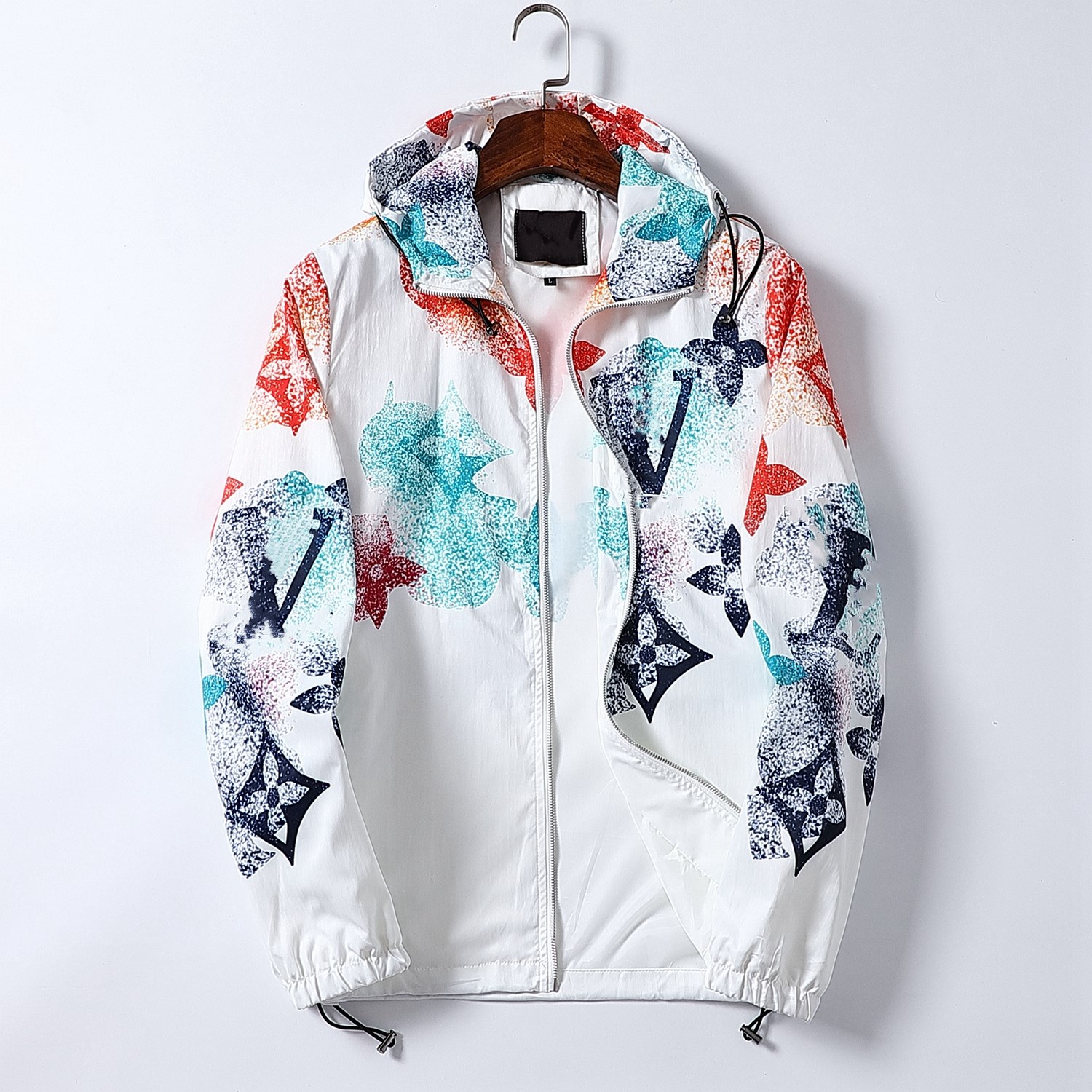 Men's Zipper Jackets Fashion Floral Letter Pattern Streetwear Men Outerwear Windbreaker Spring Autumn Slim Fit Coats Sweat Jacket