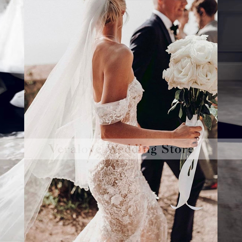 Off Shoulder Mermaid Wedding Dress Lace Bohemian Wedding Dresses Illusion vestidos de novia Bridal Gowns