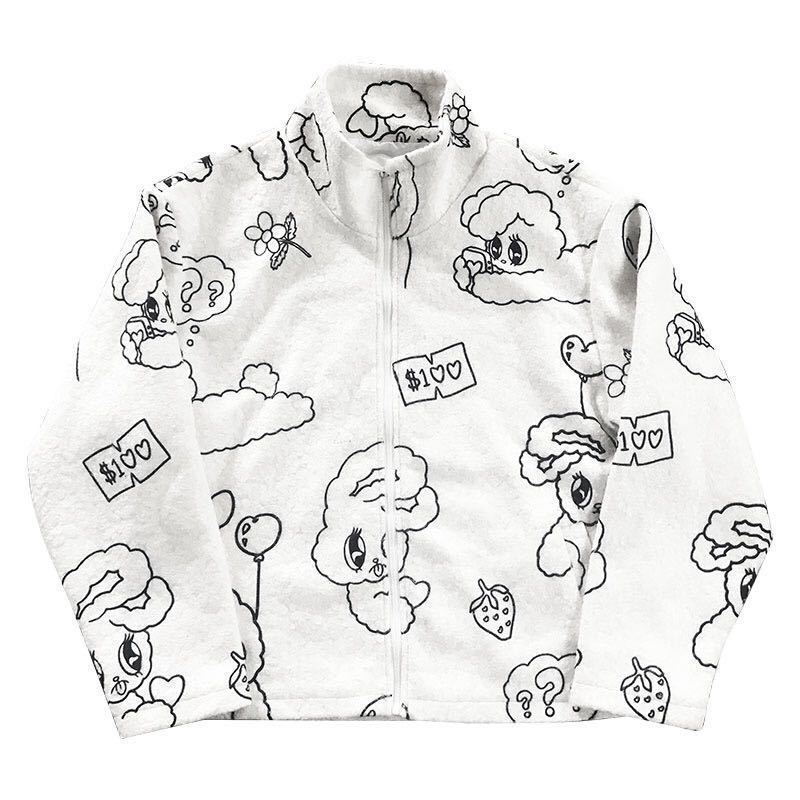 HOUZHOU Autumn Winter Zip Up Hoodie Plus Size Kawaii Loose Fashion Sweatshirt Women Long Sleeve Cute Print Women Hoodies 201028