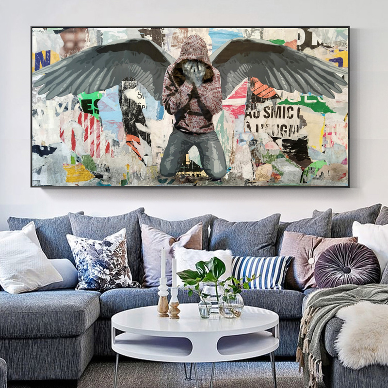 Crying Hooded Man Collage Graffiti Street Art Canvas Painting On Wall Art Angel With Black Wings Posters And Prints Picture
Crying Hooded Man Collage Graffiti Street Art Canvas Painting On Wall Art Angel With Black Wings Posters And Prints Picture