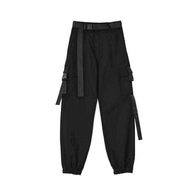 QWEEK Gothic Black Cargo Pants Women Hippie Streetwear Autumn Harajuku Loose Trousers For Female Rave Punk Straight Oversize 211115