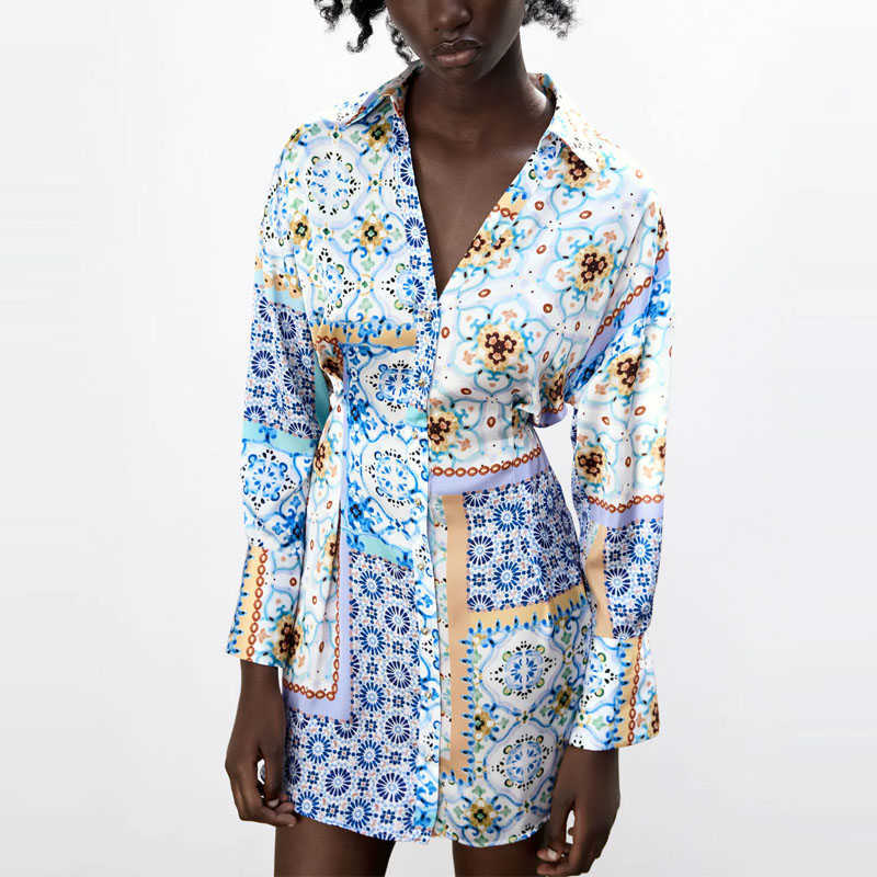 Za Summer Patchwork Print Shirtdress Women Long Sleeve Elastic Waist Elegant Mini Dresses Woman Chic Button Up Fit Dress 210602, As picture
Za Summer Patchwork Print Shirtdress Women Long Sleeve Elastic Waist Elegant Mini Dresses Woman Chic Button Up Fit Dress 210602, As picture