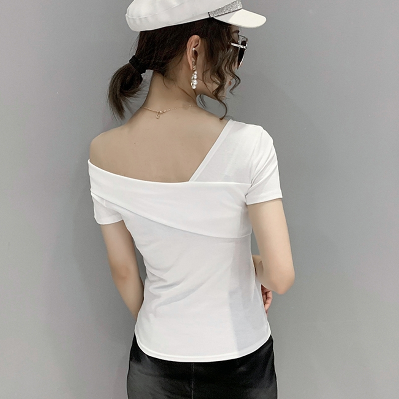 European Clothes Fashion Asymmetrical Hollow Out T-shirt Women New Summer Back Tops Ropa Mujer Bottoming Shirt Tees T02210 210302
