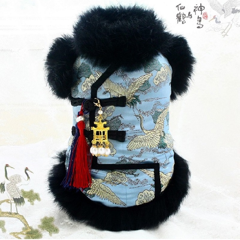 Handmade Dog Apparel Coat Pet Clothes Fur Collar Cuff Satin Classic Crane Pattern Manchu Style Warm Winter Apparel Poodle Maltese, Blue
Handmade Dog Apparel Coat Pet Clothes Fur Collar Cuff Satin Classic Crane Pattern Manchu Style Warm Winter Apparel Poodle Maltese, Blue