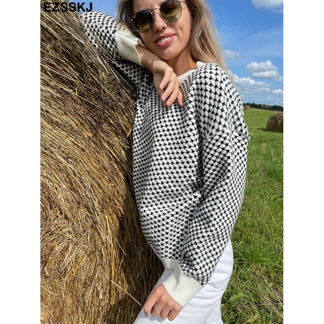 oversize blue dot Sweater Pullovers Women winter autumn thick O-neck chic sweater long sleeve top 211018