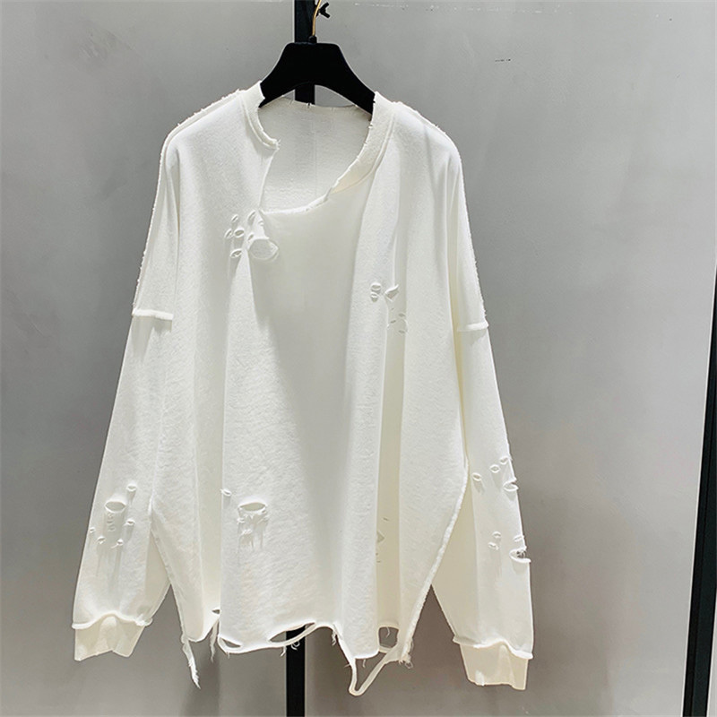 Autumn Clothes Women Long Sleeve Hoodies Aesthetic Oversized Sweatshirt Ripped Pullover Streetwear Harajuku Top Kpop 201211