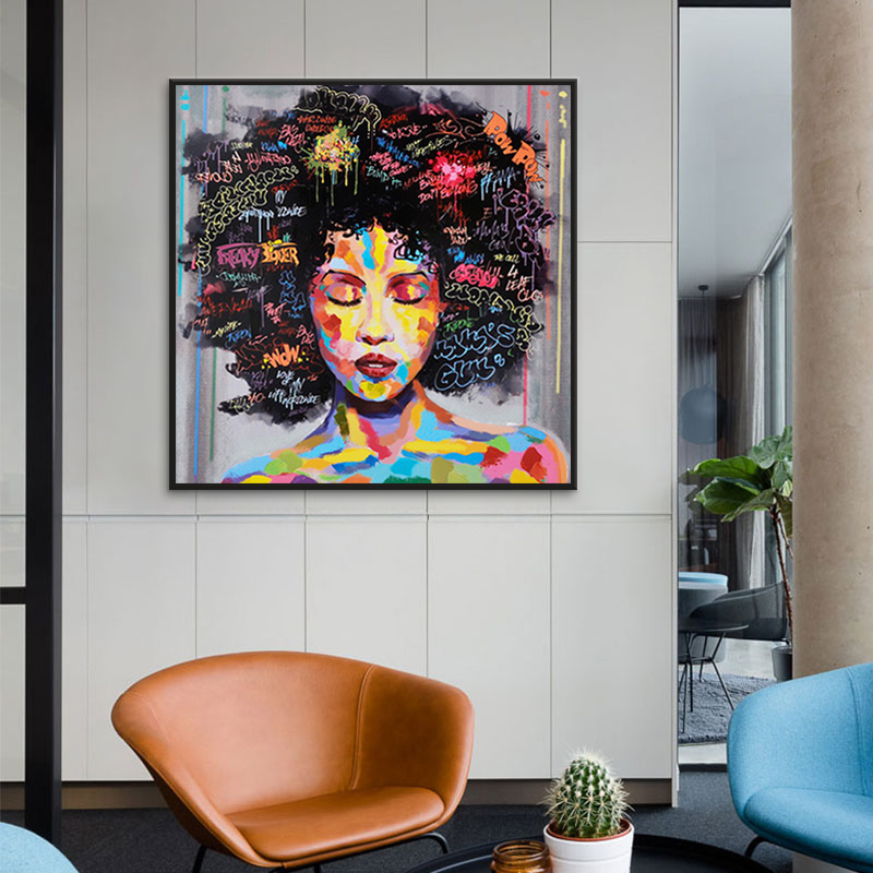 Creative Colorful Graffiti Wall Art Canvas Painting Explosion Head Woman Canvas Pictures Cuadro Pop Art Poster for Bedroom Decor