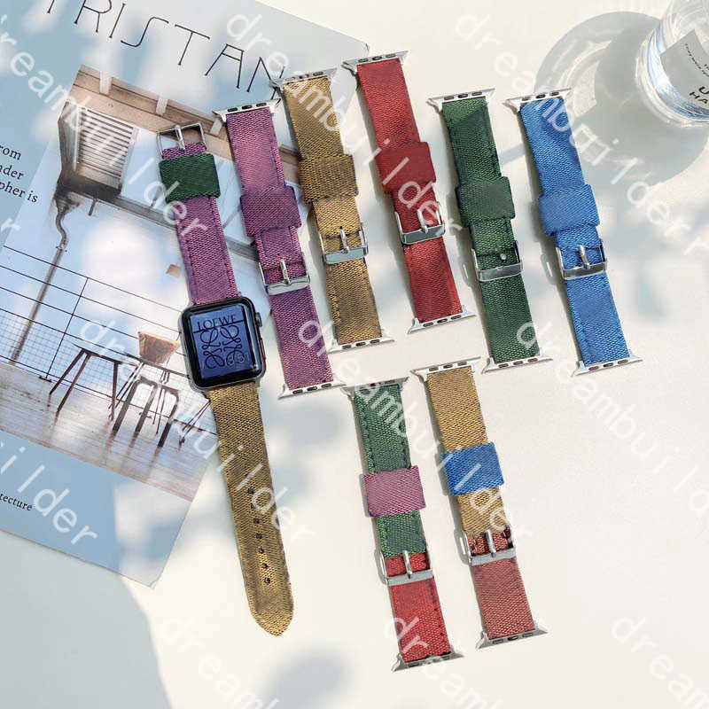 

Fashion Designer Strap For Apple 41mm 42mm 38mm 40mm 44mm 45mm Iwatch 2 3 4 5 6 7 Watchband Leather Bracelet Stripes Watch Band Watchbands 38/40