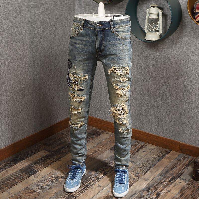 2021 New American Streetwear Fashion Retro Yellow Wash Slim Destroyed Ripped Men Embroidery Designer Hip Hop Jeans H8j4
2021 New American Streetwear Fashion Retro Yellow Wash Slim Destroyed Ripped Men Embroidery Designer Hip Hop Jeans H8j4