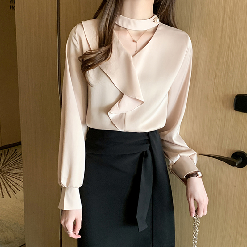 Dingaozlz Female Long sleeve Office lady Tops Spring New Korean Fashion Women blouse Satin White shirt 210225