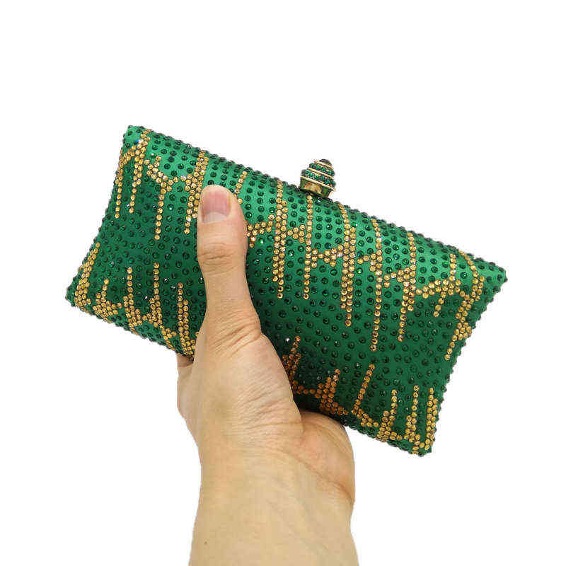 Boutique De FGG Emerald Green Women Crystal Evening Bags and Clutches Wedding Party Dinner Ladies purses and Handbags 211123