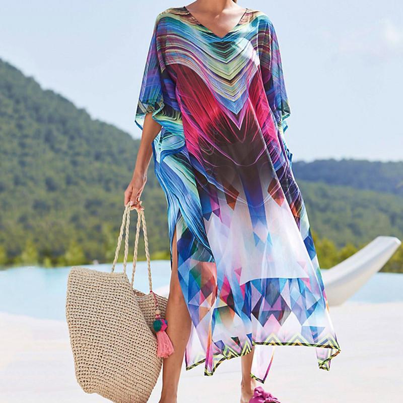 Women's Swimwear Bohemian Printed Cover-ups Sexy Summer Beach Dress Tunic Women Beachwear Swimsuit Cover Up Bikini Wrap, As picture 
Women's Swimwear Bohemian Printed Cover-ups Sexy Summer Beach Dress Tunic Women Beachwear Swimsuit Cover Up Bikini Wrap, As picture