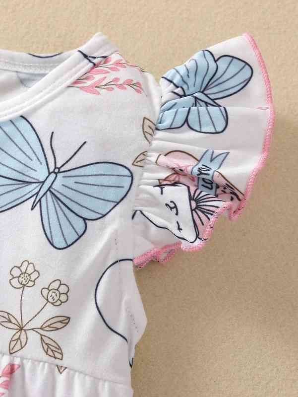 Baby Girl Cartoon Rabbit And Floral Print Romper SHE