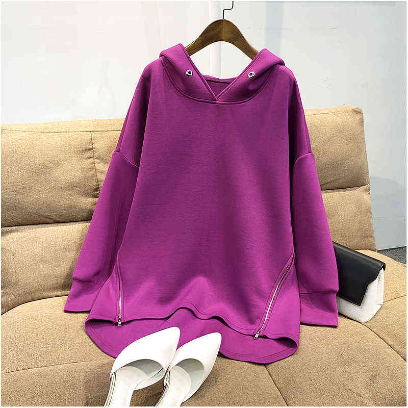 Womens Hoodies Sweatshirt Autumn Korean Thin Long Sleeve Side Zipper Harajuku Loose Oversized Pullovers Female Sudadera Mujer 211108